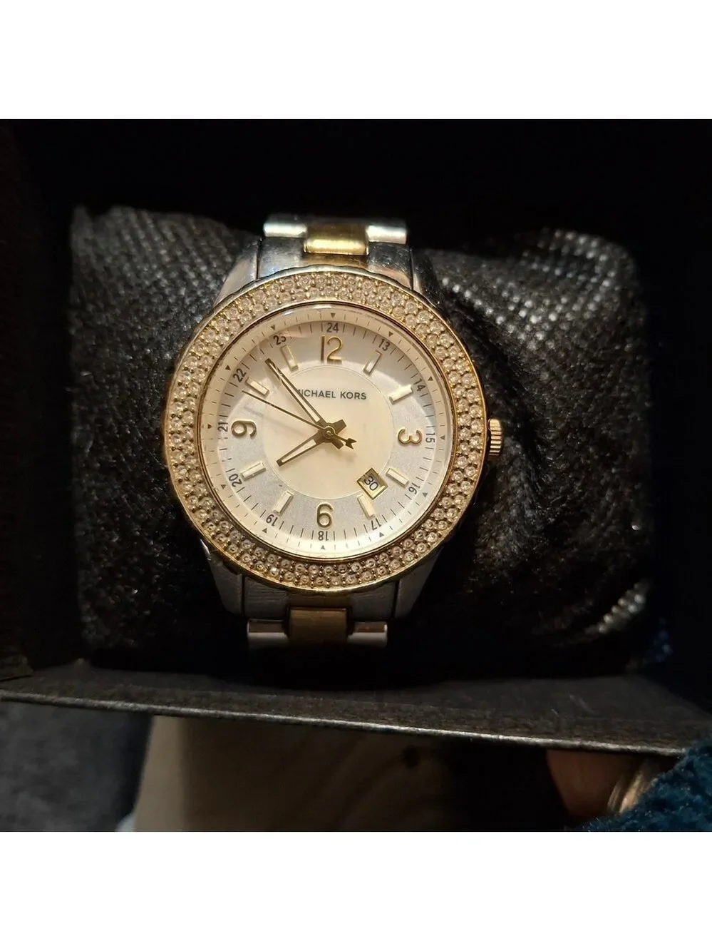 Michael Kors Gold and Silver Double Row of CZ Women's Watch Works Great Has Date